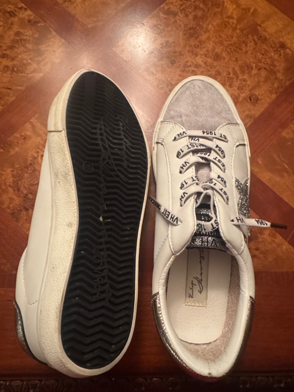 Vintage Havana White Sneakers with Gray Suede Toe and Silver Glitter Star - Picture 2 of 4